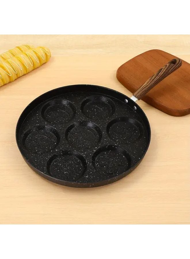 مقلاة شواء غير لاصقة سوداء 7 تجويف للبيض والبرغر والفطائر وفطور متين من الحديد الزهر - Image 2